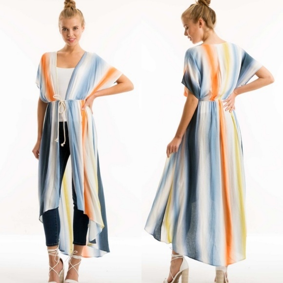 Tops - Striped maxi kimono cover-up